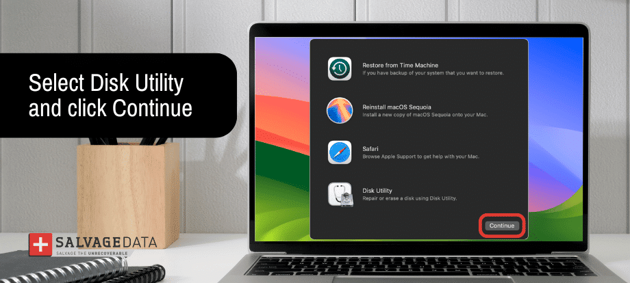 image of the screenshot with the menu to enter Disk Utility