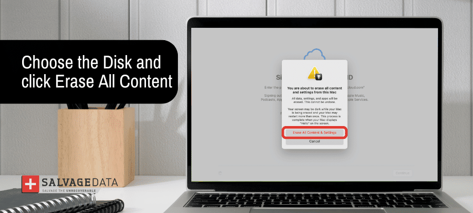 image with the screenshot of the option to Erase the startup disk